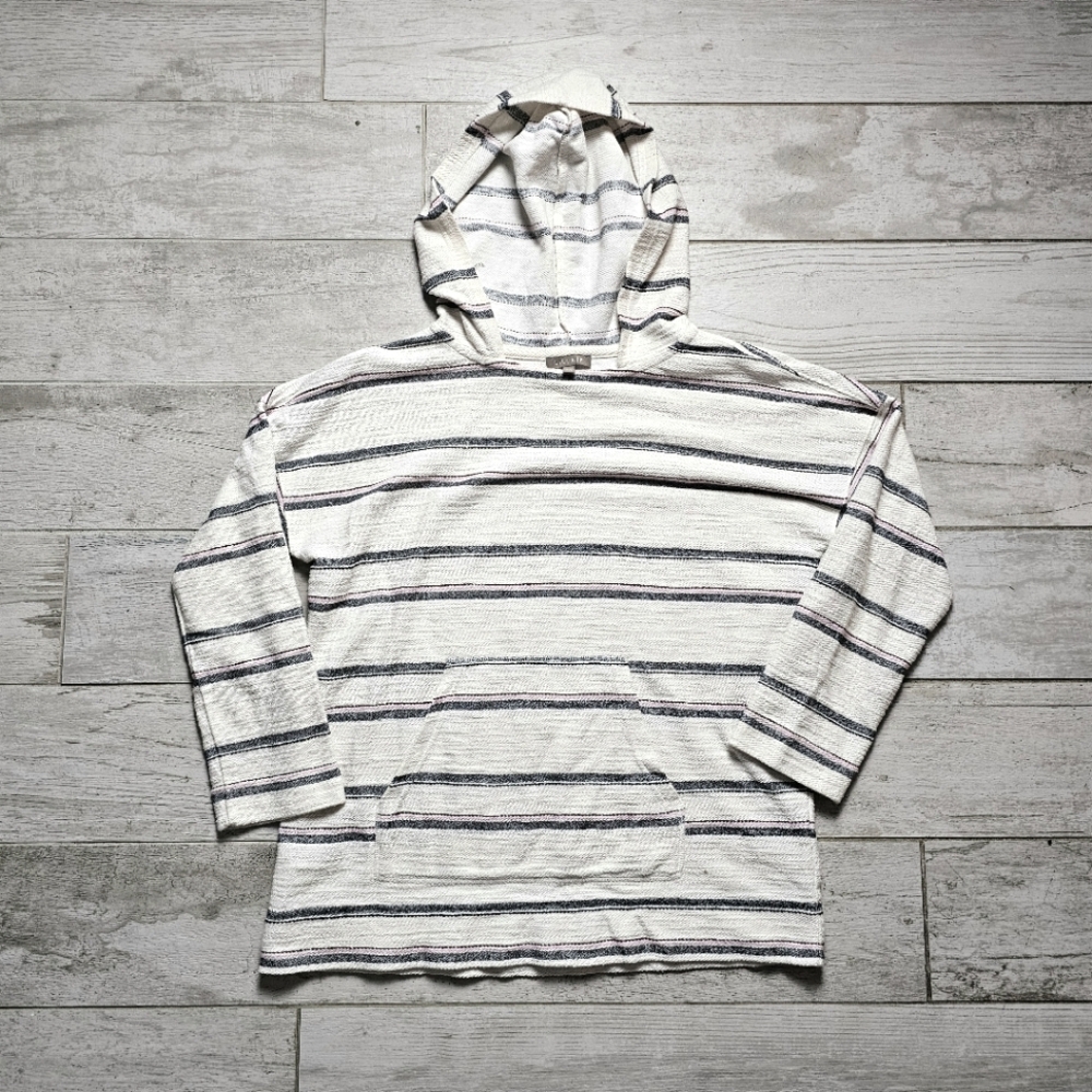 Lilla P Boho Casual Cozy Stripe Pullover Hoodie Small